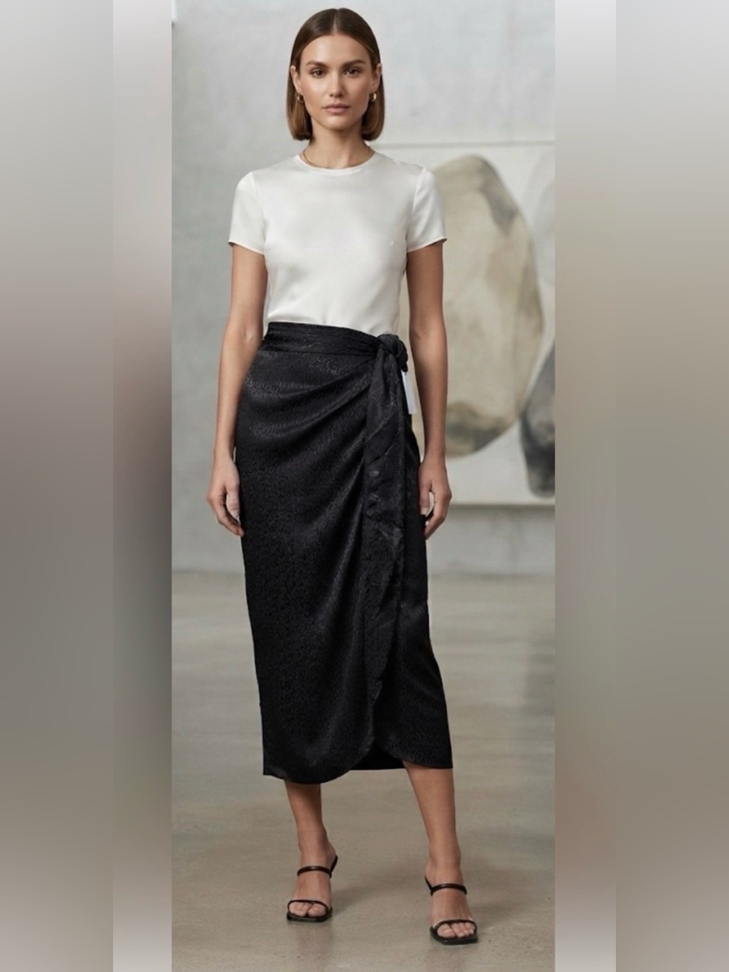 Venus Black Textured Maxi Knot-Front Skirt